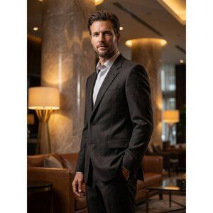 Stafford Mens Charcoal Gray 2-Button Wool Blend Suit Jacket‎ 44L Made In Mexico
